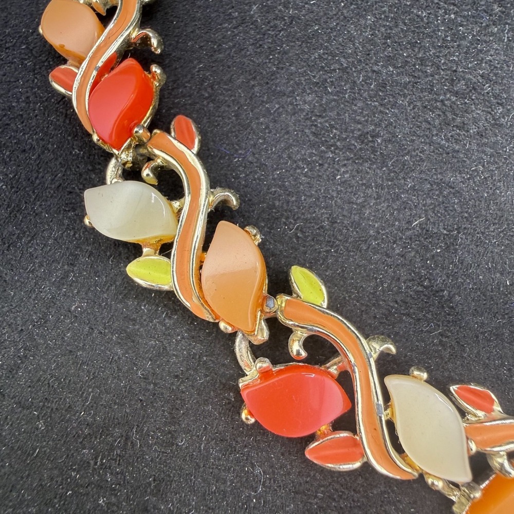 Vintage Thermoset Necklace Orange Yellow Red Bright Spring 16" - Picture 2 of 8